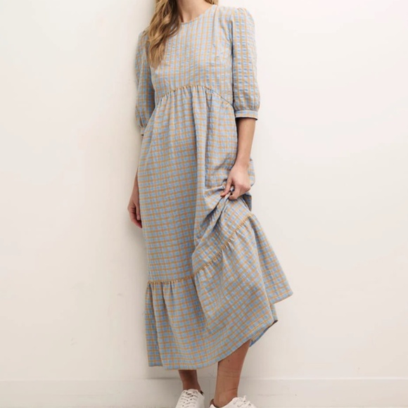Nobody'S Child Dresses & Skirts - 👗 Nobody's Child Womens Fearne Cotton Rachel Blue Orange Plaid Midi Dress Sz. 4